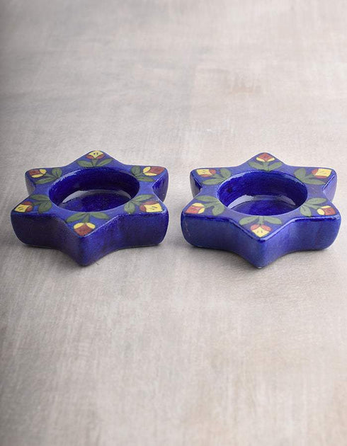 Blue Pottery T-Holder Set Of 2 Pcs.